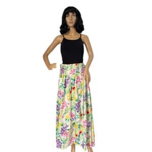 Vintage unbranded Floral fruit wrap smocked waistband midi skirt medium